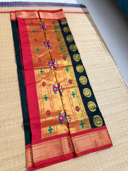 Paithani Silk saree (Meenakari) - Black&Red