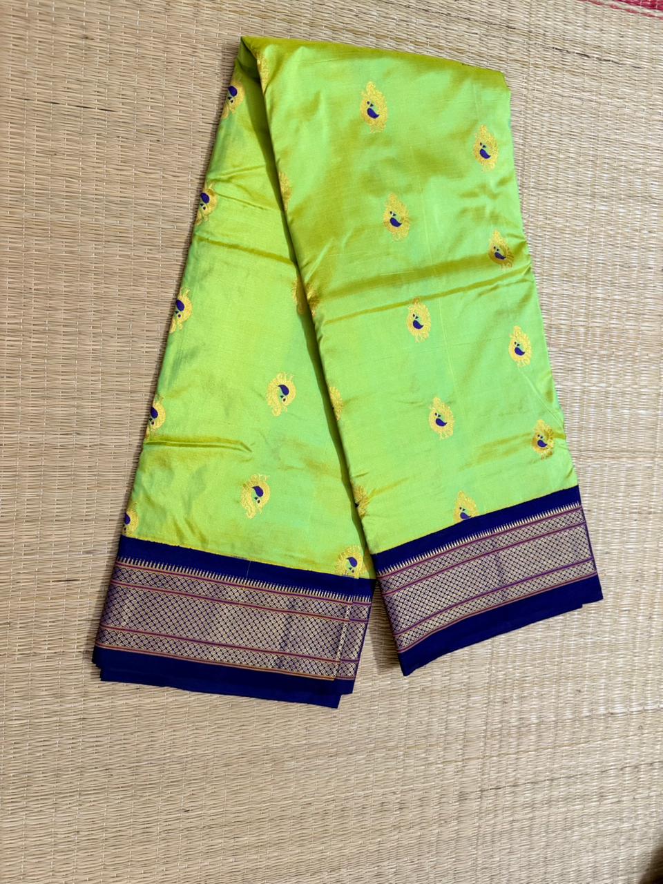 Paithani Silk saree (Meenakari) - Green&NavyBlue