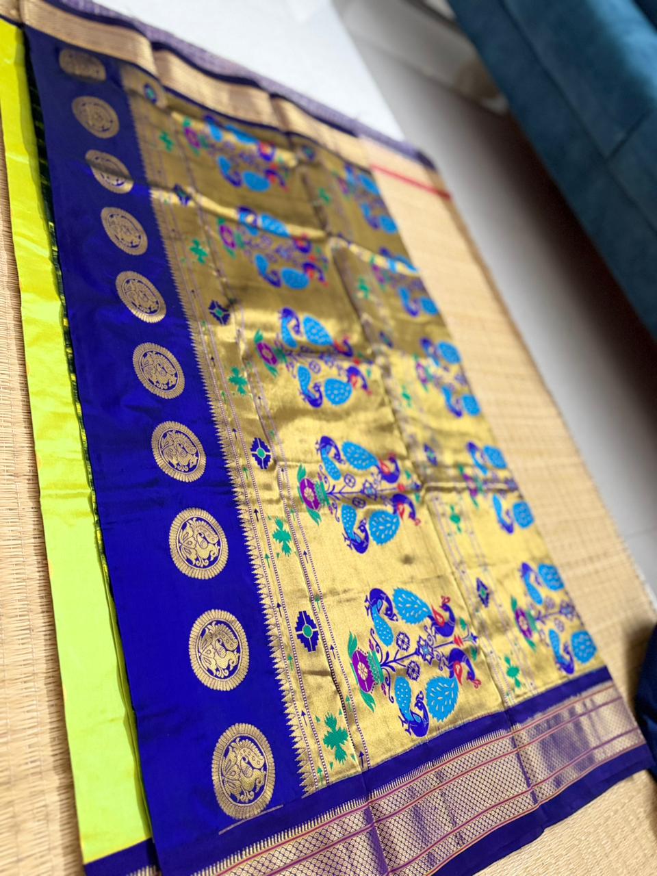 Paithani Silk saree (Meenakari) - Green&NavyBlue