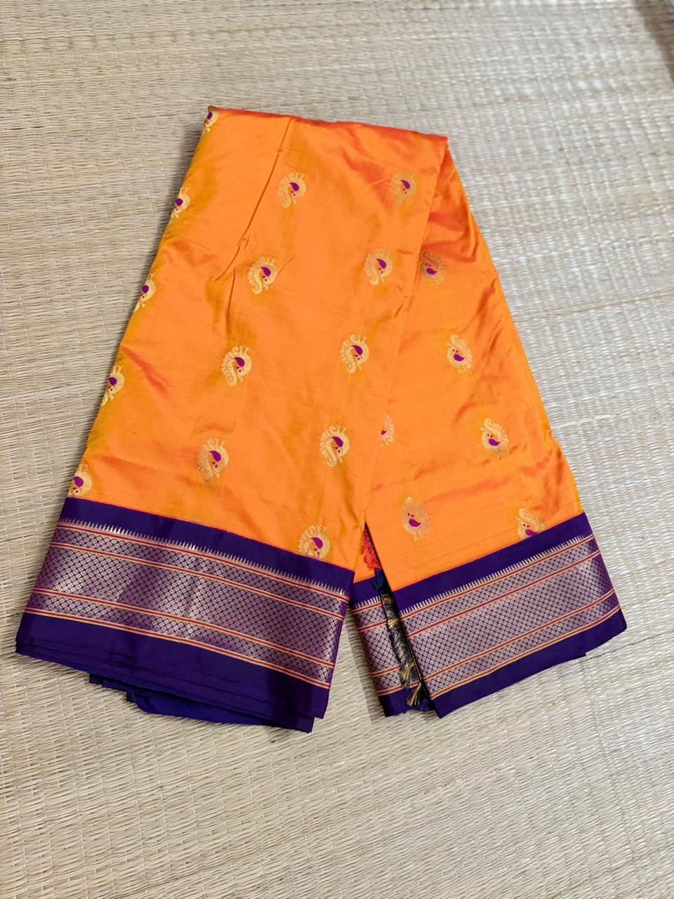 Paithani Silk saree (Meenakari) - Orange&Purple