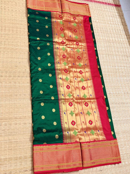 Paithani Silk saree (Butta) - Green&Red