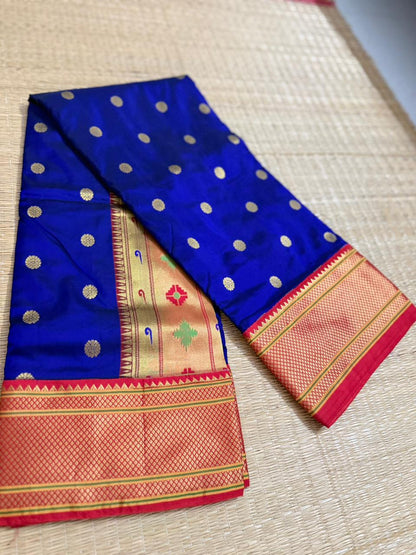 Paithani Silk saree (Meenakari) - Blue&Red