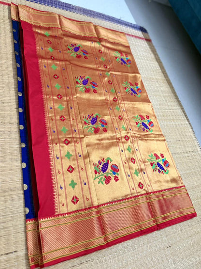 Paithani Silk saree (Meenakari) - Blue&Red