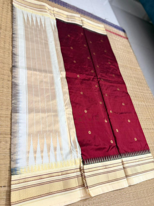 Ilkal Silk saree (Butta) - Maroon&Cream