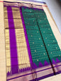 Ilkal Silk saree (Checks+Butta) - Green&Purple