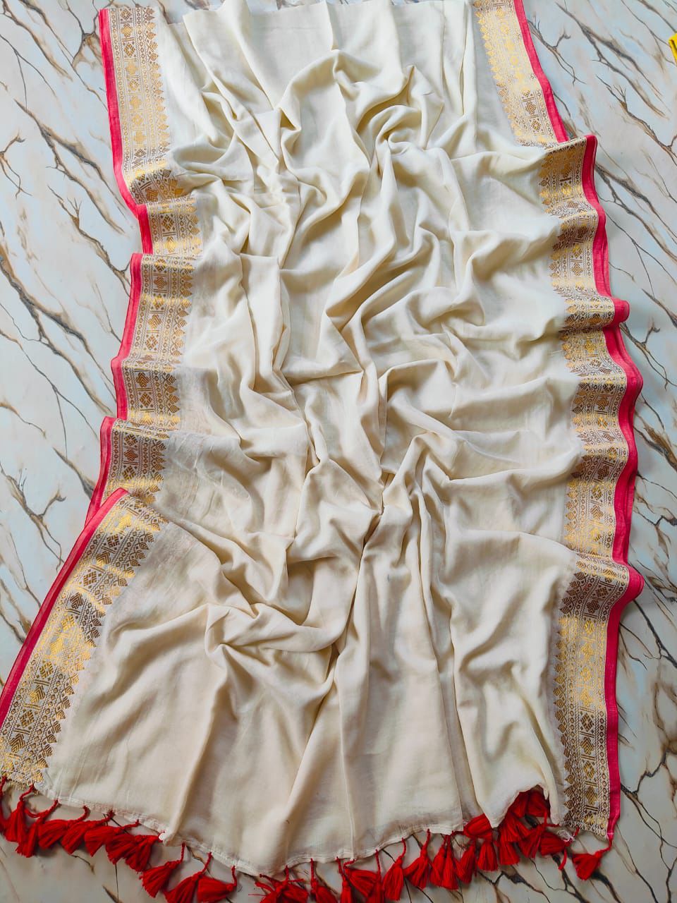 Mulcottonsaree - White&Red
