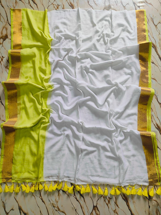 Mulcottonsaree - White&Green