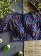 Comfort Fit Ajrakh Print Stretchable Blouse - Navy Blue (Size 36-40)