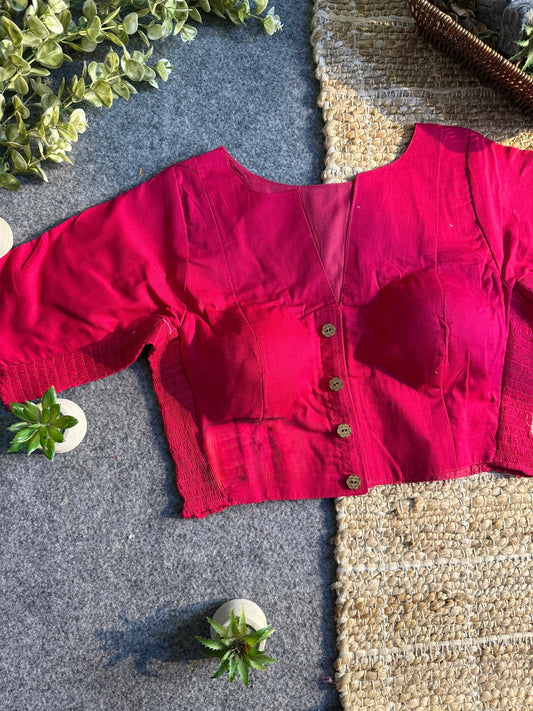 Plain Cotton Stretchable Blouse (V Neck) - Pink(Size 36-40)