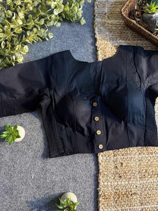 Plain Cotton Stretchable Blouse (V Neck) - Black (Size 36-40)