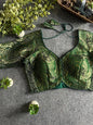 Brocade Stretchable Blouse - Bottle Green - Sleeved (Size 36-40) (Copy)