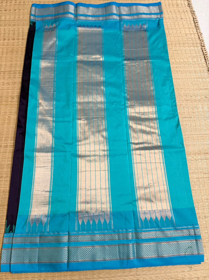Ilkal Silk saree (Small Butta with temple border) - Black&Blue