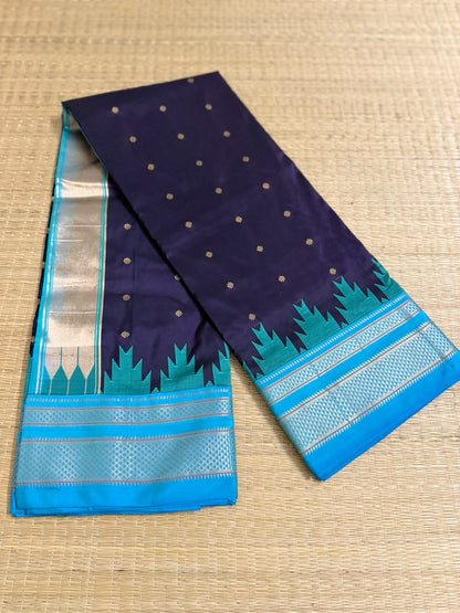 Ilkal Silk saree (Small Butta with temple border) - Black&Blue