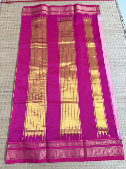 Ilkal Silk saree (Small Butta with temple border) - LightPink&Pink