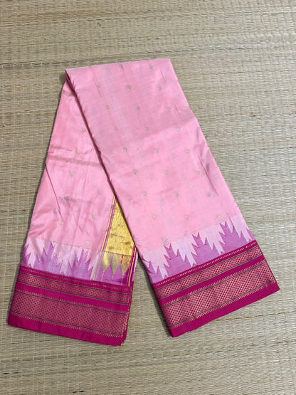 Ilkal Silk saree (Small Butta with temple border) - LightPink&Pink