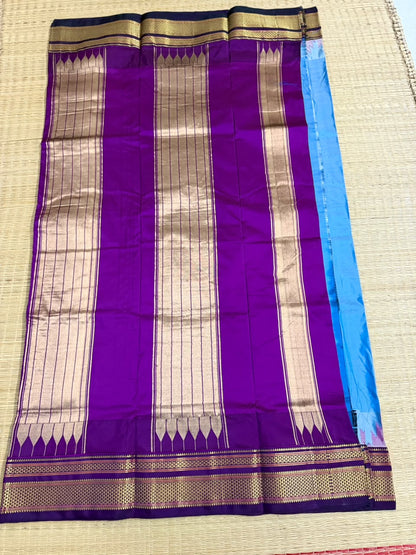 Ilkal Silk saree (Small Butta with temple border) - Blue&Purple