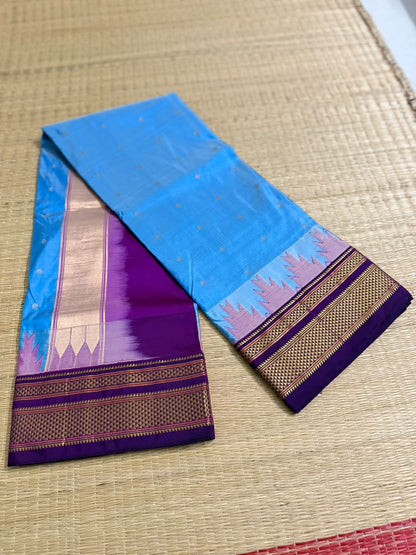 Ilkal Silk saree (Small Butta with temple border) - Blue&Purple