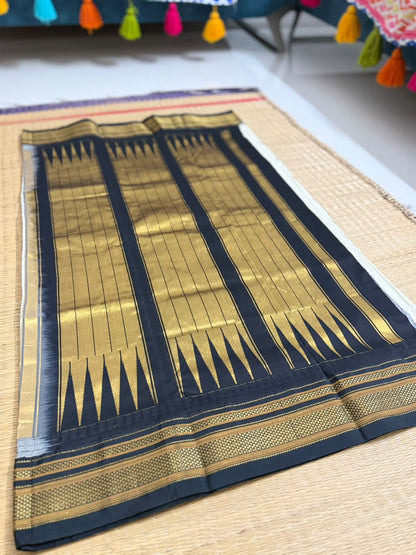 Ilkal Silk saree (Butta) - White&Black