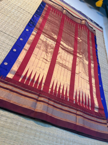 Ilkal Silk saree (Butta) - Blue&Red
