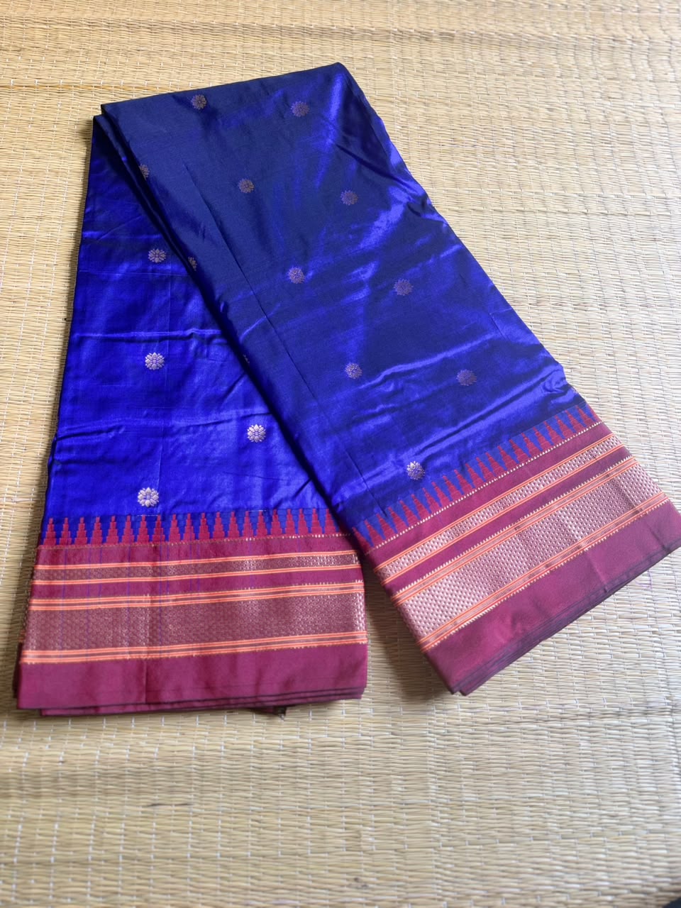 Ilkal Silk saree (Butta) - Blue&Red