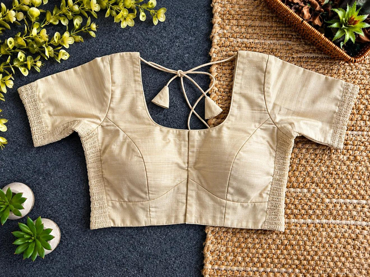 Raw Silk Stretchable Blouse - Bottle Green (32-34)