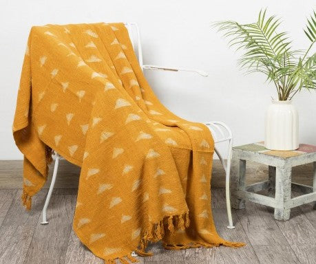 Handblock printed Sofa throw_Yellow Triad